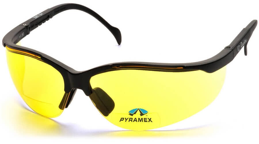 Pyramex V2 Reader Bifocal Safety Glasses with Black Frame and Amber Lens