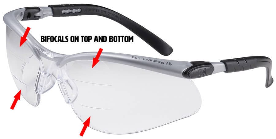 3M BX Dual Reader Safety Glasses with Clear Anti-Fog Lens and Upper/Lower Diopters