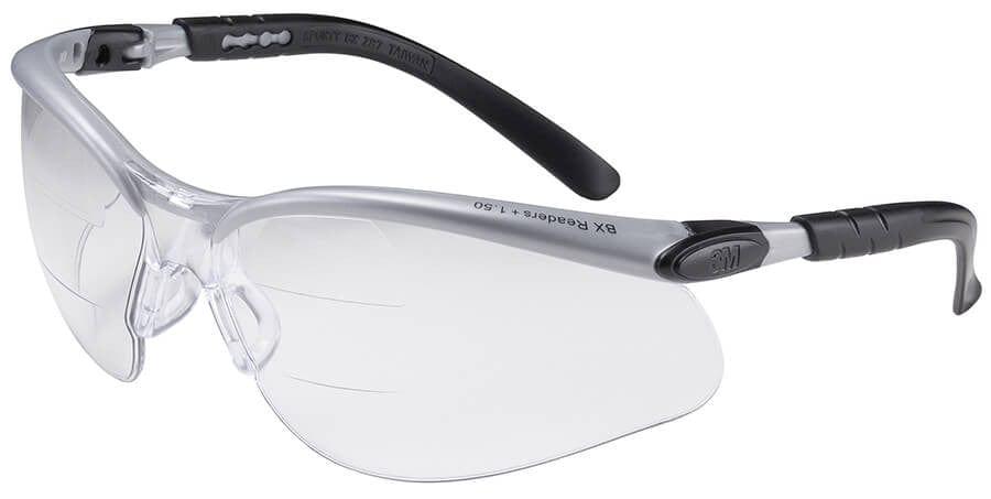 3M Safety Eyewear Glasses Black Frame with Gray Accent Silver