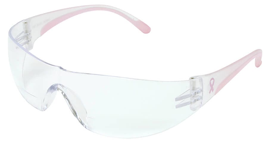 Bouton Eva Women's Bifocal Safety Glasses with Pink Temple Trim and Clear Anti-Fog Lens