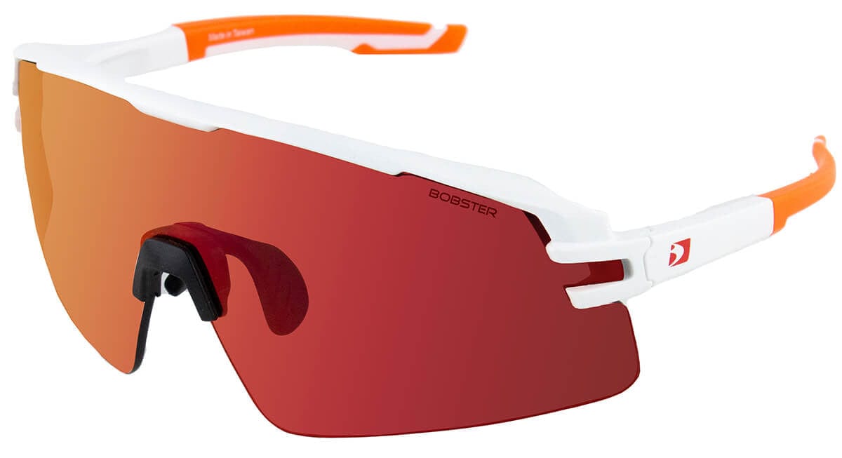 Bobster Flash Cycling Sunglasses with Matte White/Orange Frame and Smoke Black Red Revo Lens BFLA01