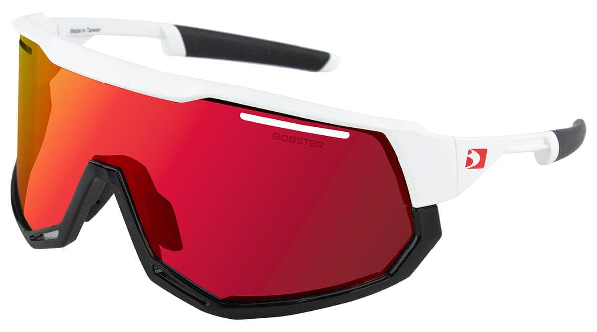 Bobster Freewheel Cycling Sunglasses with Matte White/Gloss Black Frame and Smoke Black Red Revo, Clear, & Yellow Lenses BFRE01
