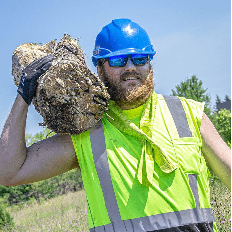 Bullhead Sawfish Safety Glasses with Tortoise Frame and Polarized Blue Mirror Anti-Fog Lens BH2679PFT - Man Wearing Bullhead Sawfish3