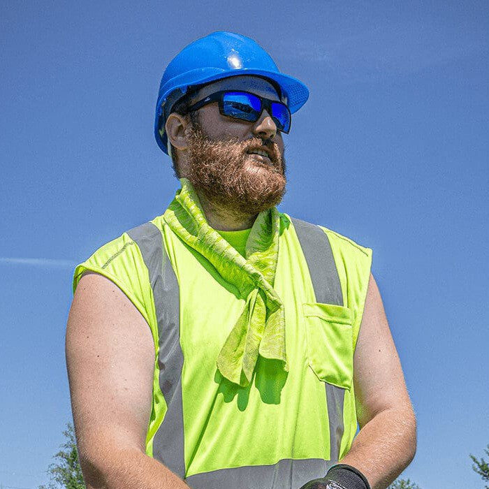 Bullhead Sawfish Safety Glasses with Tortoise Frame and Polarized Blue Mirror Anti-Fog Lens BH2679PFT - Man Wearing Bullhead Sawfish4