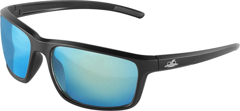 Bullhead Pompano Safety Glasses with Black Frame and Polarized Blue Mirror Anti-Fog Lens BH2769PFT