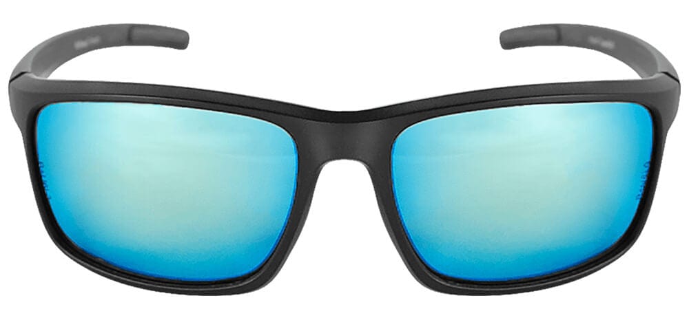 Bullhead Pompano Safety Glasses with Black Frame and Polarized Blue Mirror Anti-Fog Lens BH2769PFT - Front View