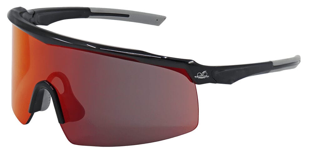 Bullhead Whipray Safety Glasses with Black Frame and Red Mirror Anti-Fog Lens BH32510PFT