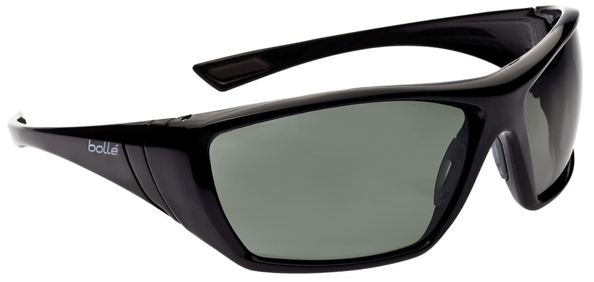 Bolle Hustler Safety Sunglasses with Shiny Black Frame and Smoke Anti-Scratch and Anti-Fog Lenses