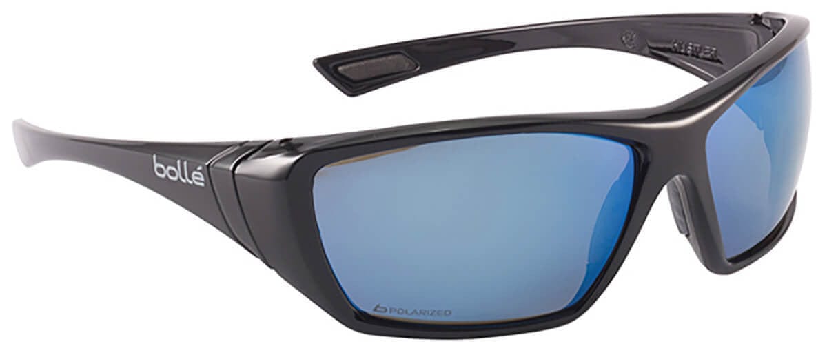 Bolle Hustler Safety Sunglasses with Black Frame Polarized Blue Mirror Anti-Fog Lenses 40151
