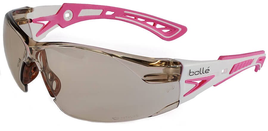 Bolle Rush Plus Small Safety Glasses with White/Pink Temples and CSP Lens with Platinum Anti-Fog