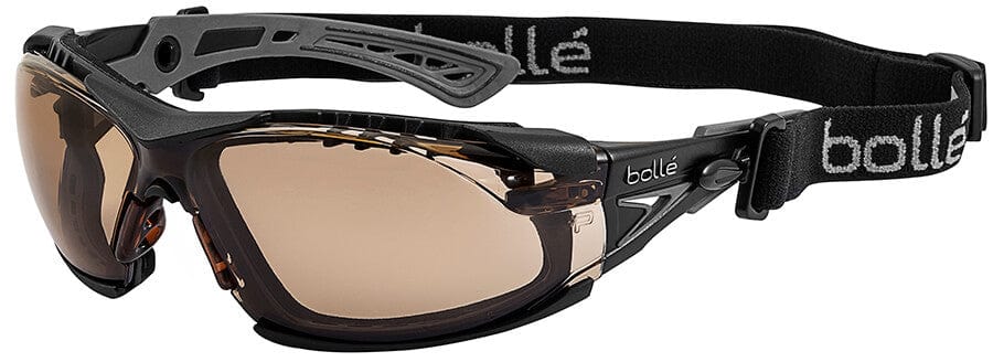 Bolle Rush Plus Safety Glasses with Black/Gray Temples, Foam Gasket and Twilight Platinum Anti-Fog Lens