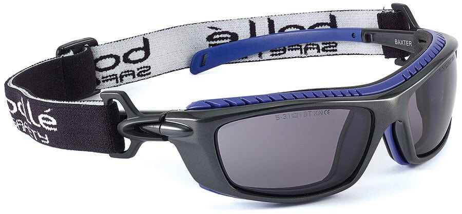 Bolle Baxter Safety Glasses with Black Frame, Strap and Smoke Platinum Anti-Fog Lens