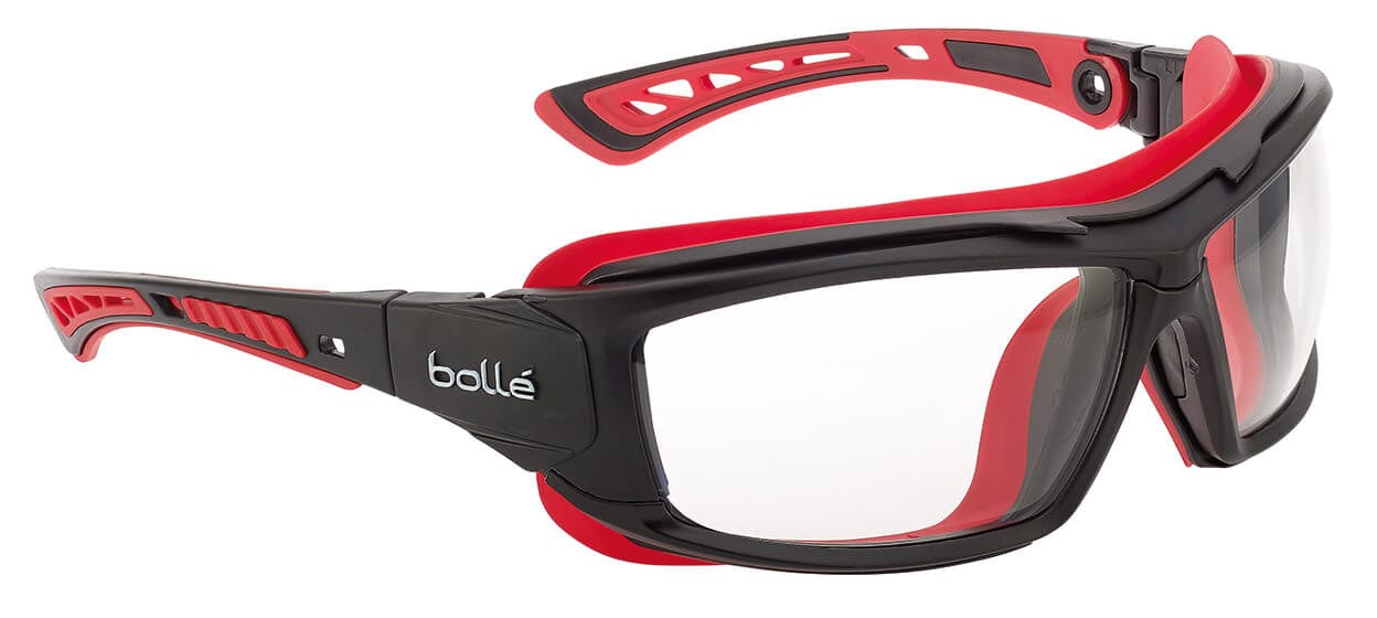 Bolle ULTIM8 Safety Glasses/Goggle with Black/Red Temples, Foam Gasket and Clear Platinum Anti-Fog Lens - With Temples Only