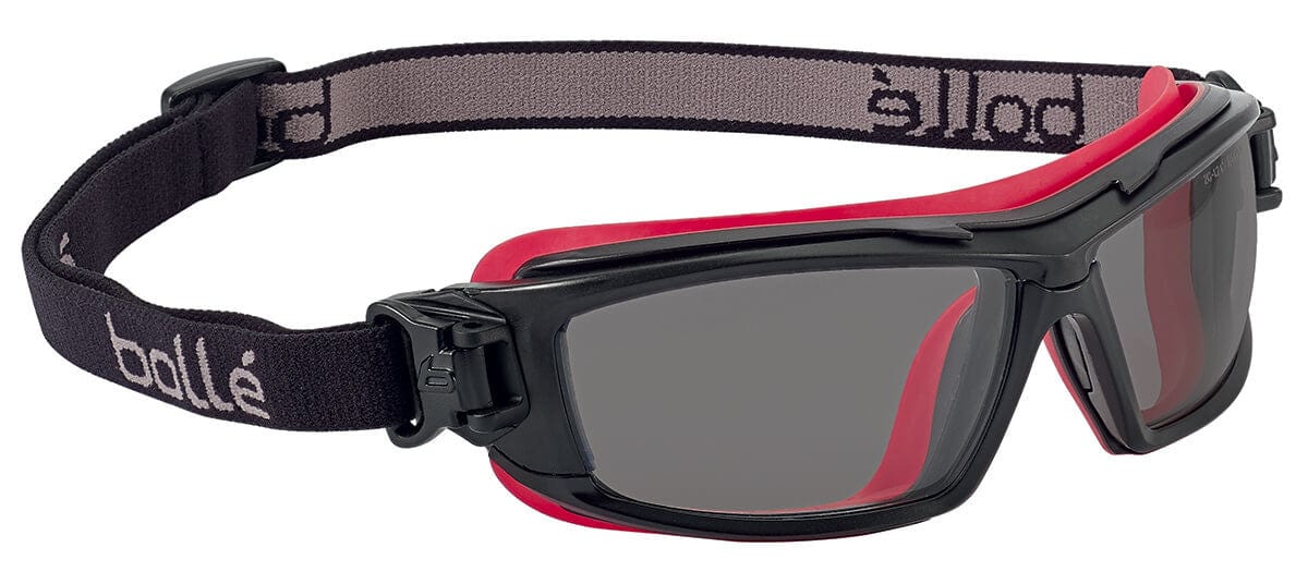 Bolle ULTIM8 Safety Glasses/Goggle with Black/Red Temples, Foam Gasket and Smoke Platinum Anti-Fog Lens - Strap Only