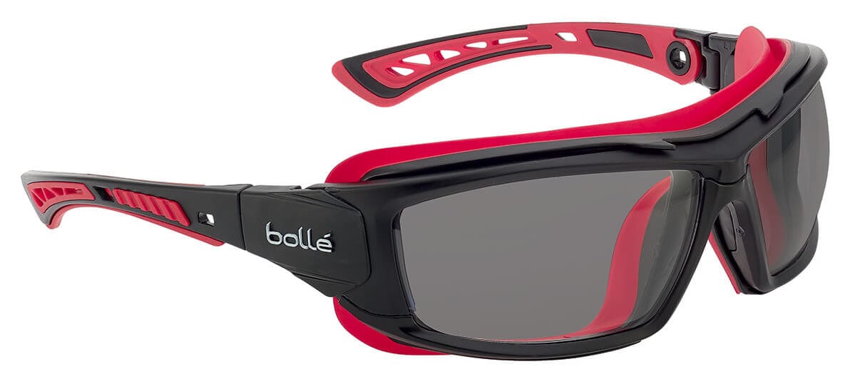 Bolle ULTIM8 Safety Glasses/Goggle with Black/Red Temples, Foam Gasket and Smoke Platinum Anti-Fog Lens - Temples Only