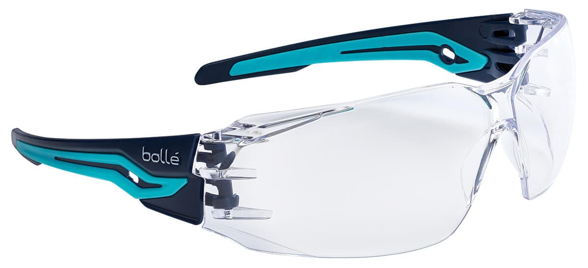 Bolle Silex Safety Glasses with Navy/Sky Blue Temples and Clear Anti-Fog Lens