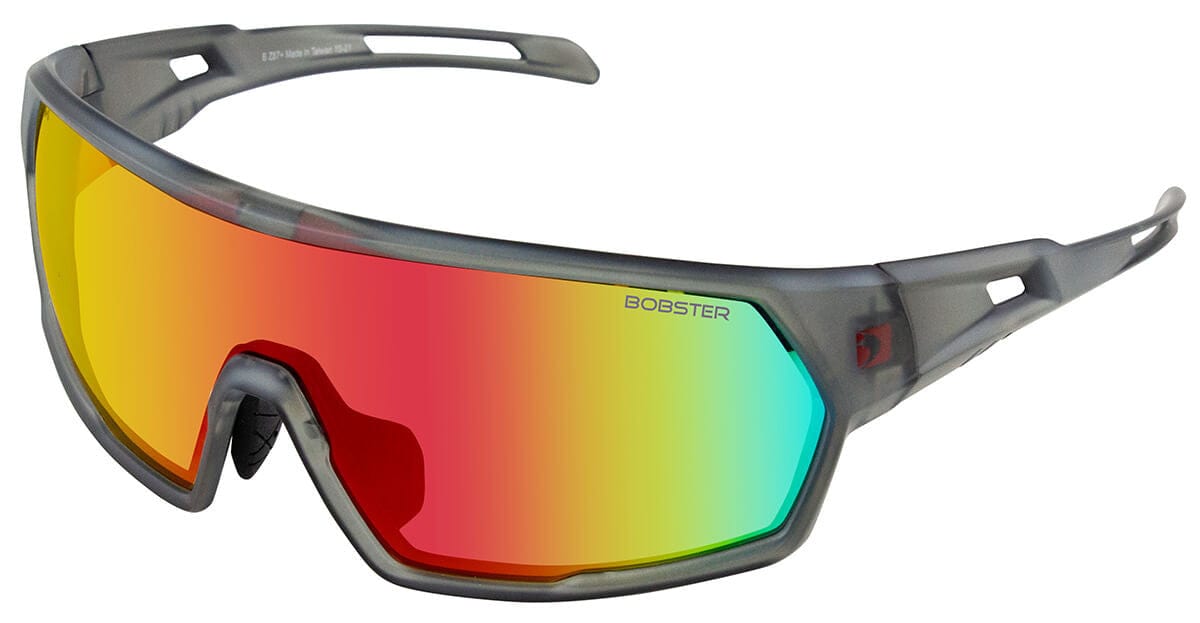 Bobster Speed Cycling Sunglasses with Matte Clear/Gray Frame and Smoked Crimson Mirror Lens BSPE01