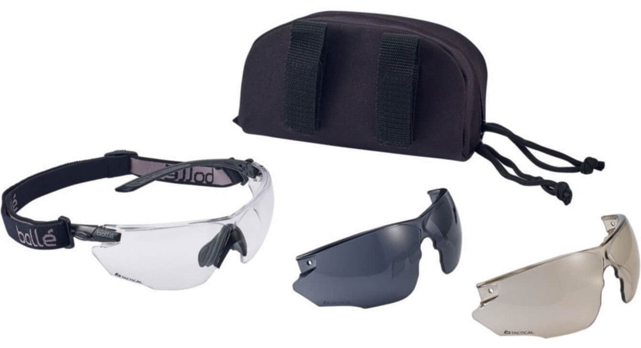 Bolle Combat Tactical Safety Glasses Kit with Clear Anti-Fog, ESP and Smoke Lenses COMBKITN