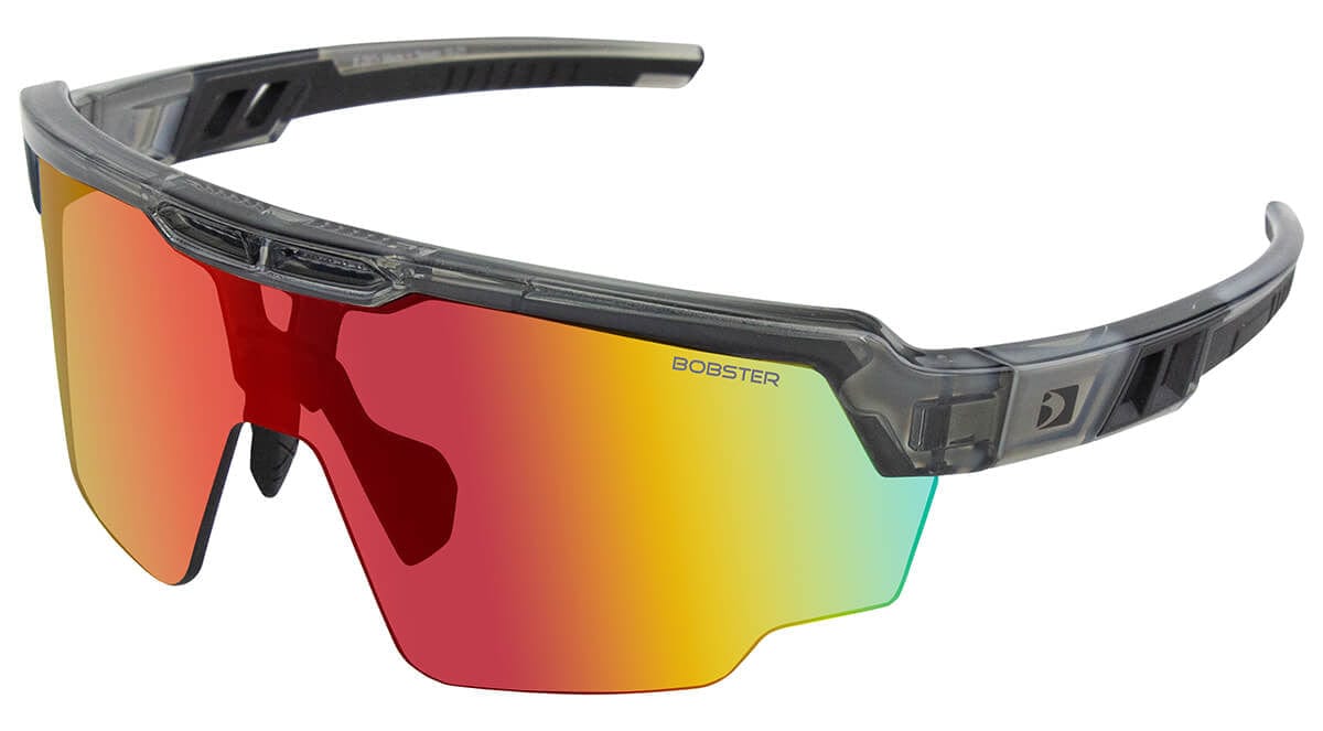Bobster Wheelie Cycling Sunglasses with Gloss Clear/Gray Frame and Smoke Black Red Revo Lens BWHE01