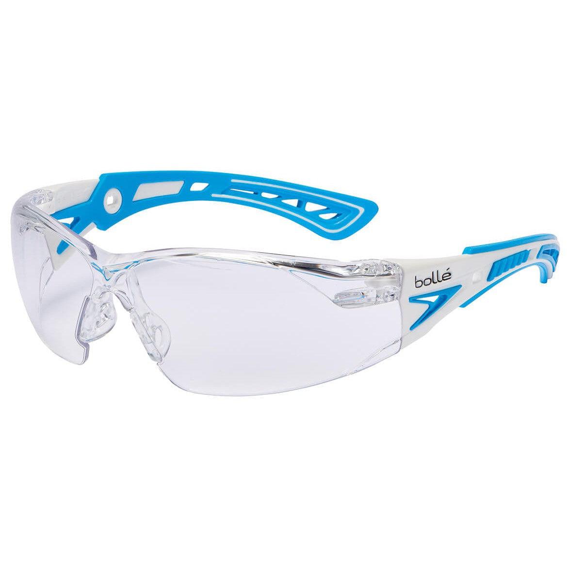 Bolle Rush Plus PSSRUSP085 Safety Glasses with White/Blue Temples and Clear Platinum Anti-Fog Lens