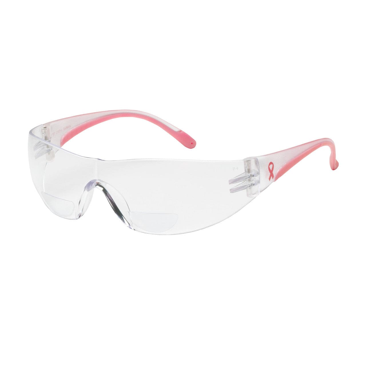 Bouton Eva Women's Bifocal Safety Glasses with Pink Temple Trim and Clear Anti-Fog Lens
