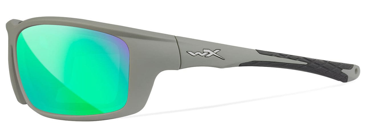 Wiley X Grid Safety Sunglasses with Grey Frame and Captivate Polarized Green Mirror Lens CCGRD07 - Left View
