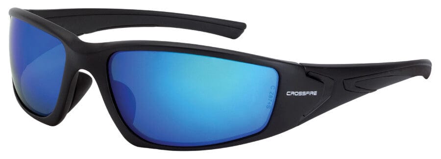 Crossfire RPG Safety Glasses with Matte Black Frame and Polarized Blue Mirror Lens