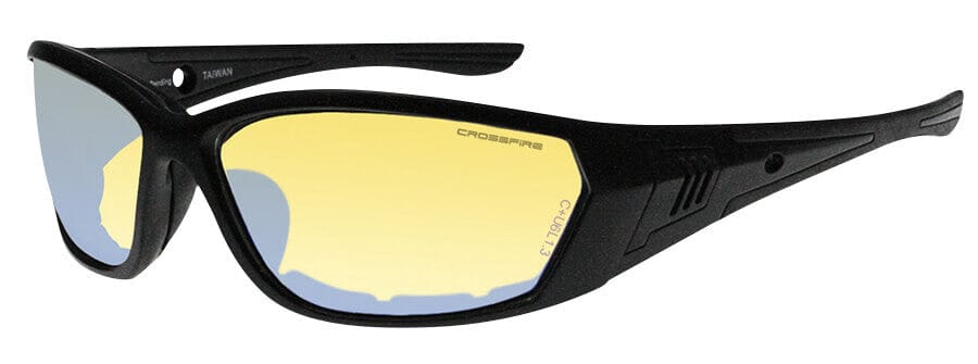 Crossfire 710 Foam Lined Safety Glasses with Matte Black Frame and Indoor-Outdoor Indigo Flash Anti-Fog Lens