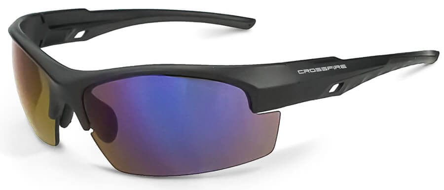 Crossfire Crucible Safety Glasses with Matte Black Frame and Blue Mirror Lens 40228