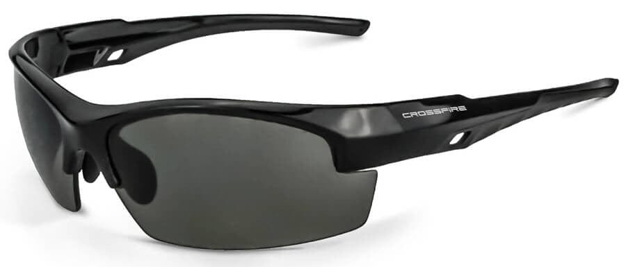 Crossfire Crucible Safety Glasses Shiny Black Frame Smoke Lens 4061