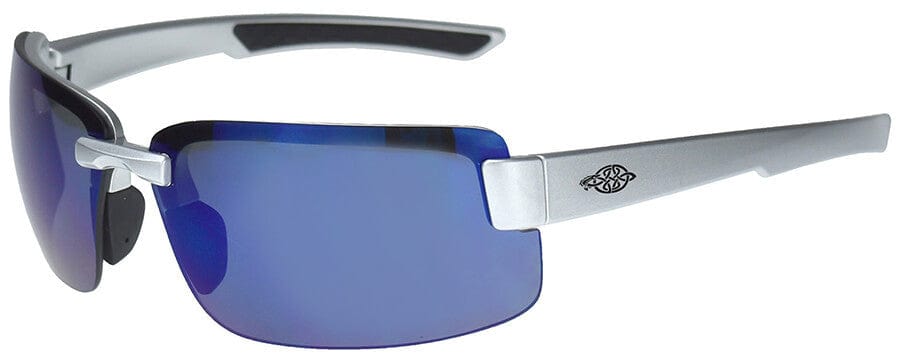 Crossfire ES6 Safety Glasses with Silver Gloss Frame and Blue Mirror Lens