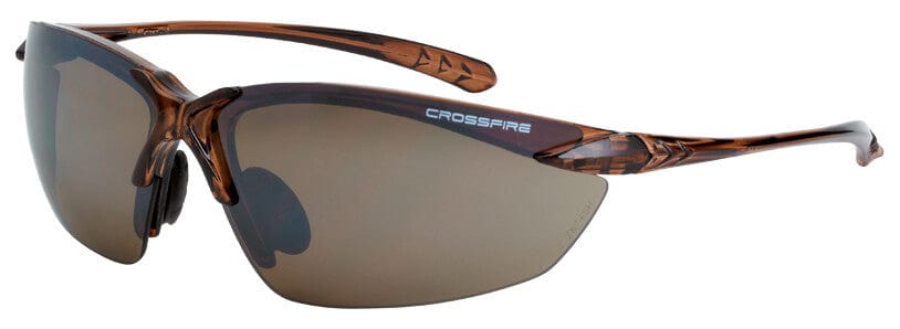 Crossfire Sniper Safety Glasses with Crystal Brown Frame and HD Brown Flash Mirror Lens