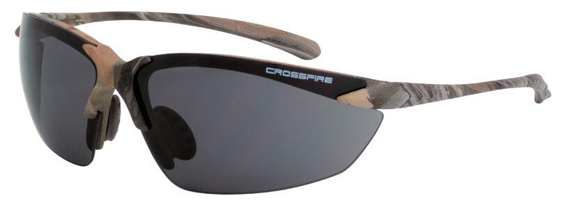 Crossfire Sniper Safety Glasses with Woodland Brown Camo and Smoke Lens