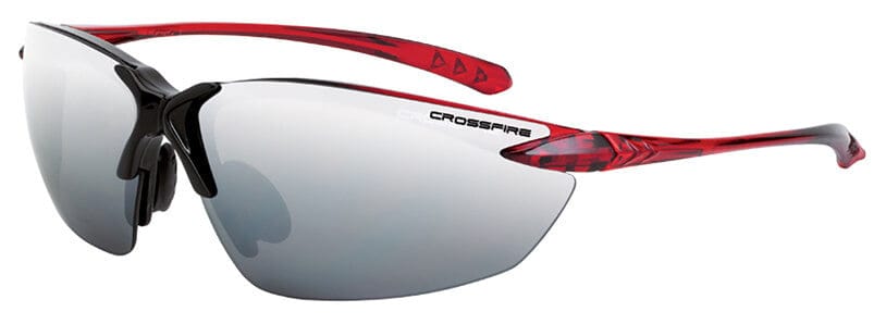 Crossfire Sniper Safety Glasses with Shiny Black/Red Frame and Silver Mirror Lens
