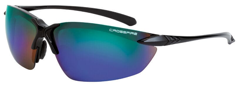Crossfire Sniper Safety Glasses with Shiny Black Frame and Emerald Mirror Lens 9610