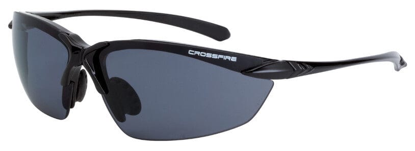 Crossfire Sniper Safety Glasses with Shiny Black Frame and Polarized Smoke Lens