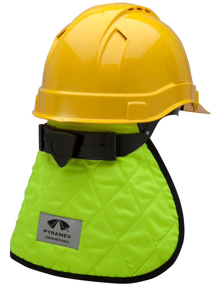 Pyramex CNS130 Cooling Hard Hat Pad & Neck Shade Hi-Vis Lime - shown with Hard Hat (not included)