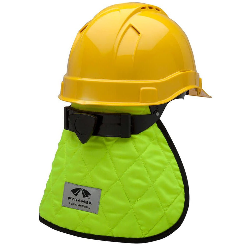 Pyramex CNS130 Cooling Hard Hat Pad & Neck Shade Hi-Vis Lime - shown with Hard Hat (not included)