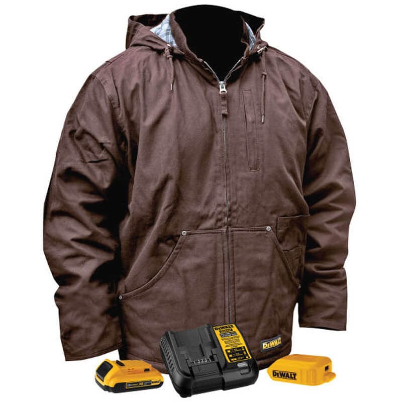 DEWALT Heated Heavy Duty Work Coat Tobacco With Battery & Charger