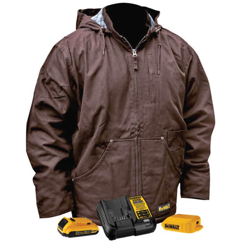 DeWalt DCHJ076ATD1 Unisex Heated Heavy Duty Work Coat Tobacco With Battery & Charger