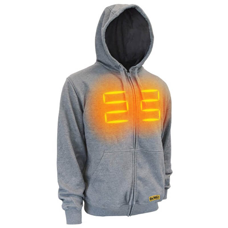 DEWALT DCHJ080B Unisex Heated French Terry Cotton Hoodie Heather Gray Without Battery - with Front Heat Zones