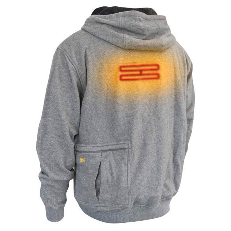 DEWALT DCHJ080B Unisex Heated French Terry Cotton Hoodie Heather Gray Without Battery - with Back Heat Zones