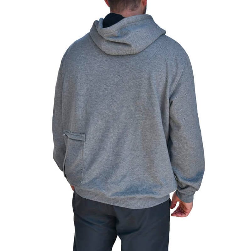DEWALT DCHJ080B Unisex Heated French Terry Cotton Hoodie Heather Gray Without Battery - Man Wearing - Back View