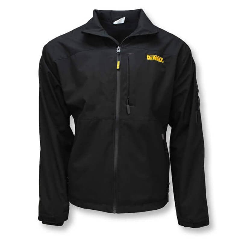 DEWALT Unisex Heated Structured Soft Shell Jacket Black With Battery & Charger - Front View