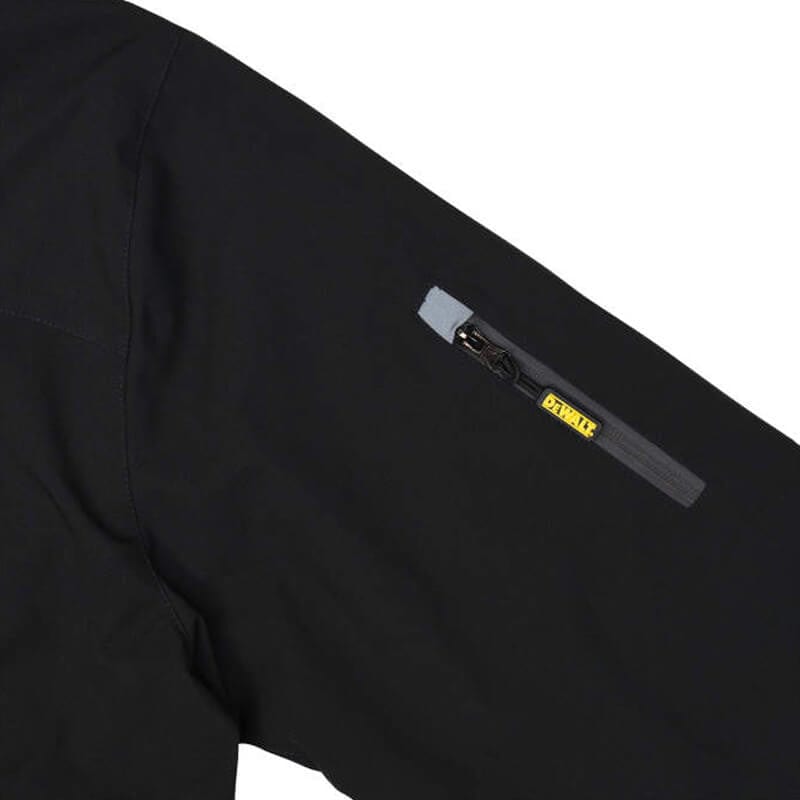 DEWALT Unisex Heated Structured Soft Shell Jacket Black Without Battery - Sleeve Zipper Closeup