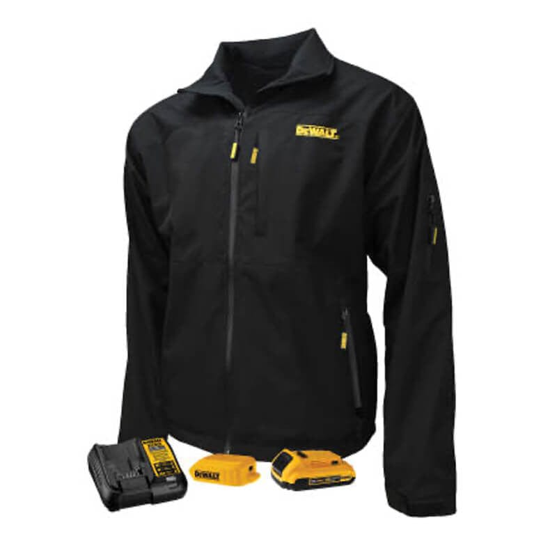 DEWALT Unisex Heated Structured Soft Shell Jacket Black With Battery & Charger