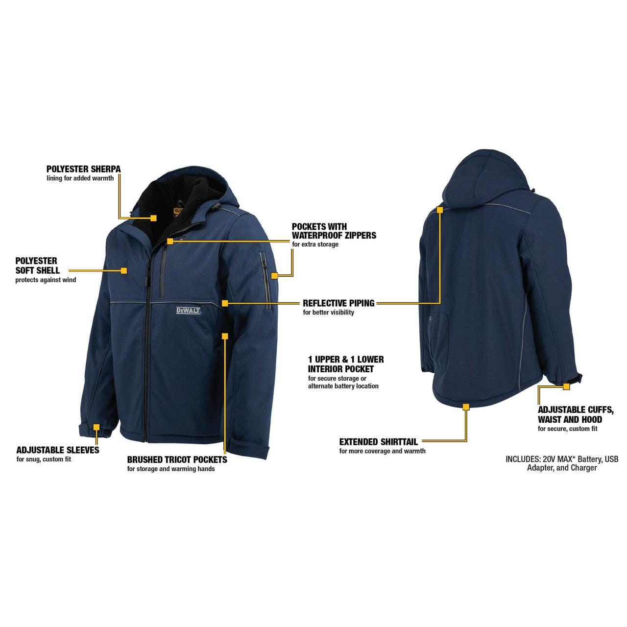 DEWALT Unisex Softshell Navy Heated Jacket with Battery