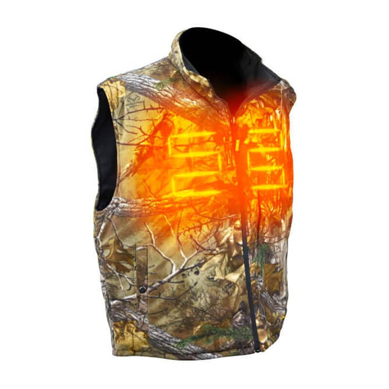 DEWALT Realtree Xtra Camouflage Fleece Heated Vest With Battery & Charger - Front View with Heat Zones
