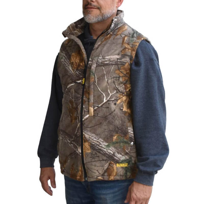 DEWALT Realtree Xtra Camouflage Fleece Heated Vest With Battery & Charger - Man Wearing - Front View 2