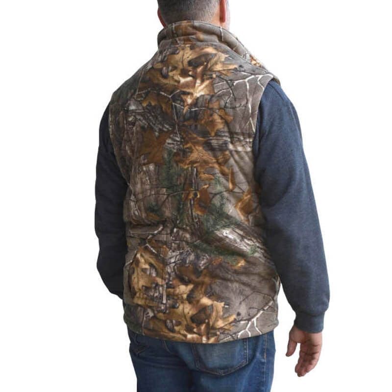 DEWALT Realtree Xtra Camouflage Fleece Heated Vest With Battery & Charger - Man Wearing - Back View